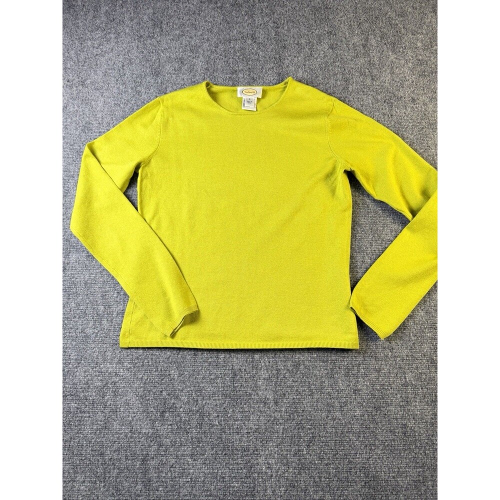 Talbots Womens Small Silk Wool Blend Sweater Lime Green Long Sleeve Crewneck